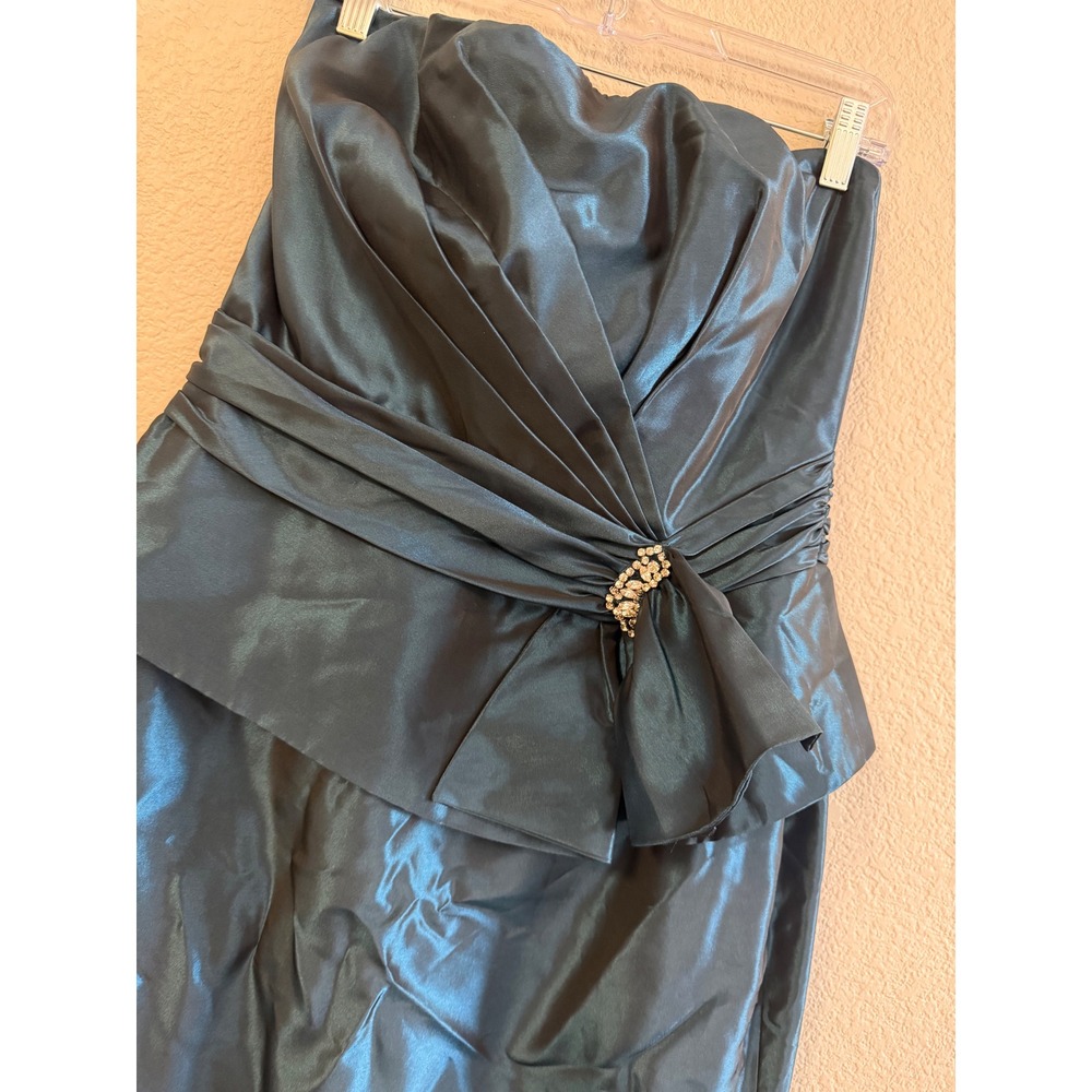Belsoie Strapless Teal Satin Peplum Evening Gown Szโ 14 - Picture 8 of 11